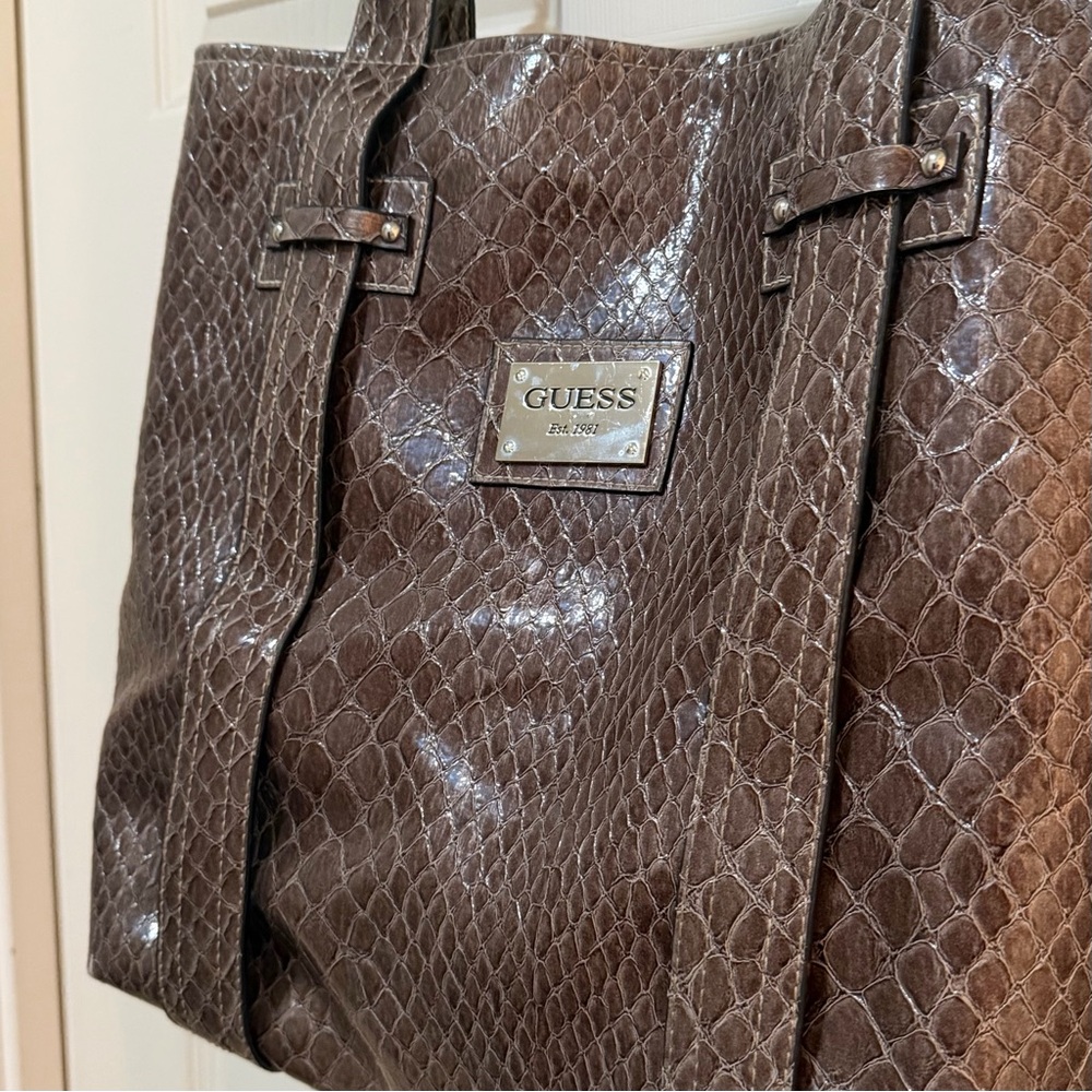 Authentic GUESS Retile Brown Tote Bag